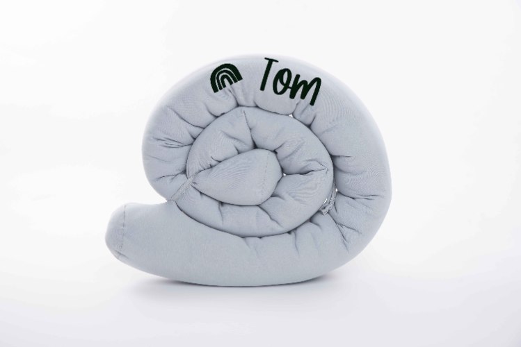 לולי שבלולי אפור בהיר- נחשוש מכותנה אורגנית- 2 מטר- עם חוטים מיועדים לקשירה למיטה