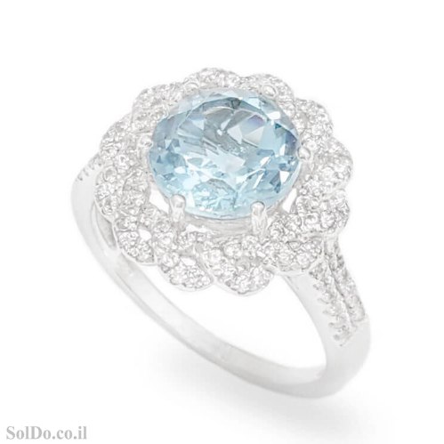 טבעת מכסף משובצת אבן טופז כחולה  ואבני זרקון RG1743 | תכשיטי כסף 925 | טבעות כסף