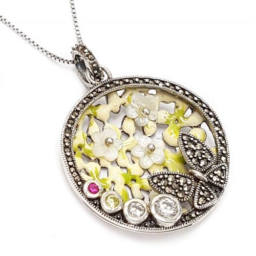 שרשרת ותליון כסף משובץ מרקזטים ומעוצב פרפר  T5877 | תכשיטי כסף 925 | שרשרת כסף