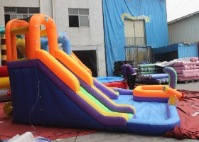 W4037 - מתקן קפיצה מתנפח רטוב פארק מים עם בריכה מים ומזרקה - מבית Jumpy Jump העולמית - קפיץ קפוץ