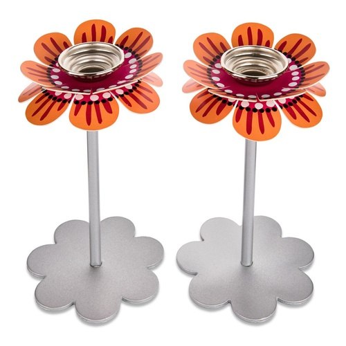 פמוטים לשבת דגם פרח גבוה כתום-ורוד