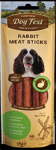 חטיף לכלב דוג פיסט מקלות ארנב 45 גרם