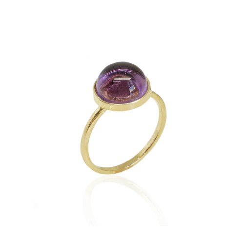 טבעת זהב עם אבן אמטיטסט סגולה