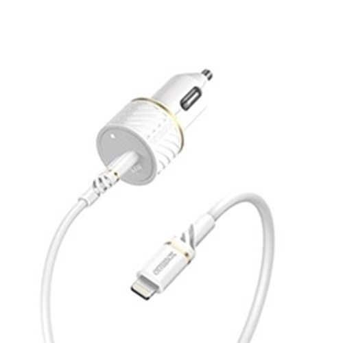 מטען רכב מהיר וכבל לאייפון 1M USB C TO LIGH PD לבן OTTERBOX