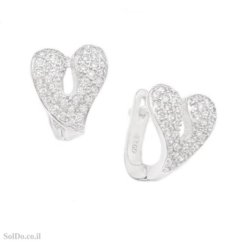 עגילים מכסף דגם "לבבות" משובצים אבני זרקון A9011 | תכשיטי כסף 925