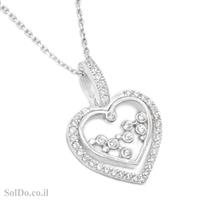 תליון לב מכסף משובץ אבני זרקון T6096