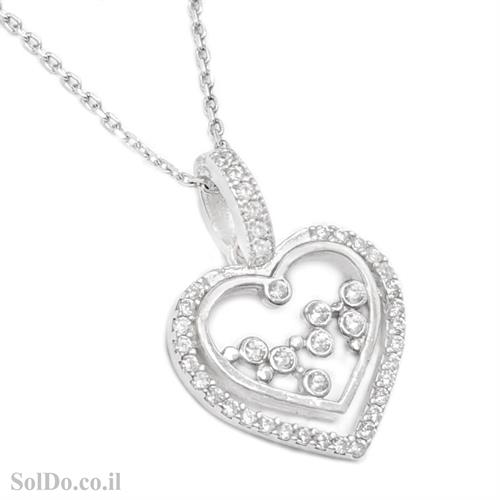 תליון לב מכסף משובץ אבני זרקון T6096