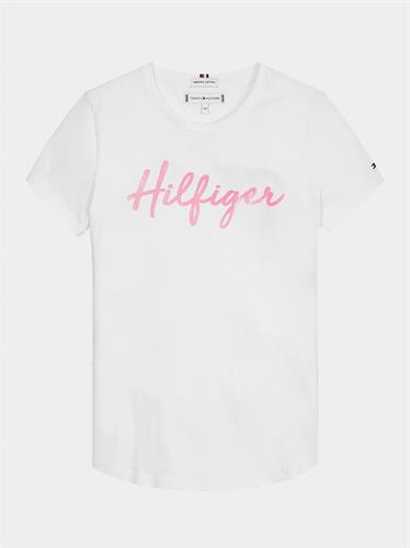 טישירט בנות לבנה כיתוב ורוד ניאון TOMMY HILFIGER