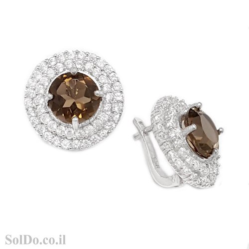 עגילים מכסף משובצים אבני סמוקי טופז ואבני זרקון A8979 | תכשיטי כסף 925 | עגילי כסף