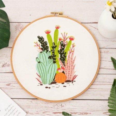 ערכת ריקמה בחישוק  -  גינת קקטוסים פורחים