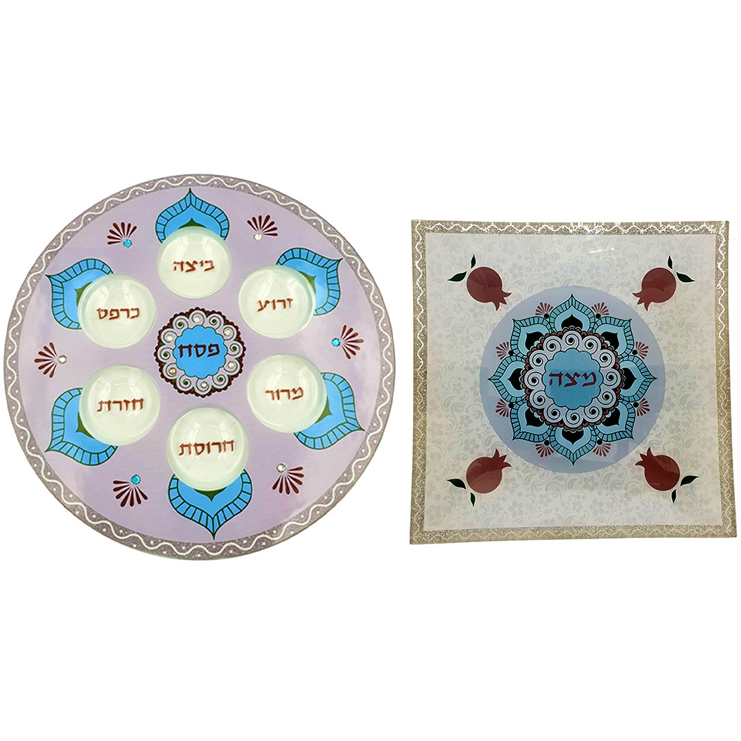 סט קערת פסח וצלחת דגם רימונים מהודר