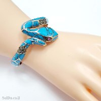 צמיד מכסף לאישה משובץ מרקזטים  וטורקיז דגם "נחש" Z3170 | תכשיטי כסף 925 | צמידי כסף