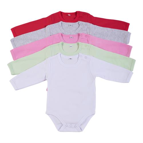מארז 5 בגדי גוף 9100 אדום - אפור מלאנג' - ורוד - ירוק ליים - לבן