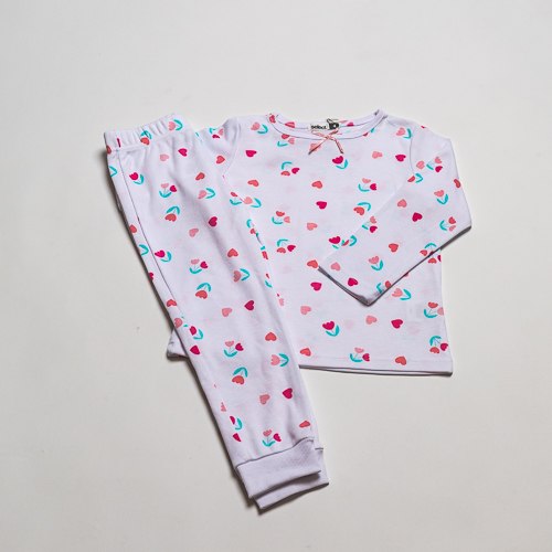 פיג'מת בנות אינטרלוק פרחים לבנה