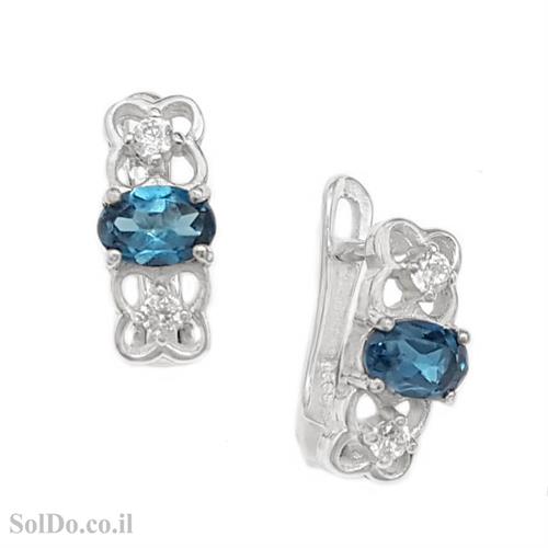 עגילי כסף משובצים אבני טופז כחולות וזרקונים A8730 | תכשיטי כסף 925 | עגילי כסף