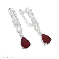 עגילים מכסף תלויים משובצים אבני רובי ואבני זרקון A1705 | תכשיטי כסף