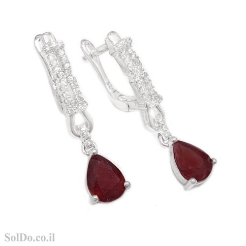עגילים מכסף תלויים משובצים אבני רובי ואבני זרקון A1705 | תכשיטי כסף