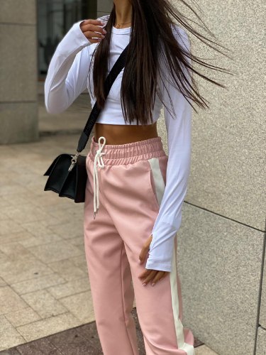 מכנס דמוי עור פס ורוד