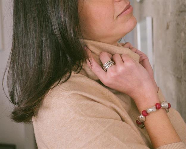 B-14 צמיד כסף עם אלמנטים א-סימטריים בשילוב אבני אגת