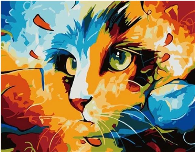 צביעה לפי מספרים - חתול אבסטרקט W