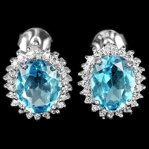 עגילי כסף צמודים משובצים טופז כחול וזרקונים A8335 | תכשיטי כסף 925