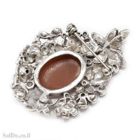 סיכה-תליון מכסף מעוצבת משובצת מרקזטים, קמיאו ואמייל צבעוני T6194 | תכשיטי כסף