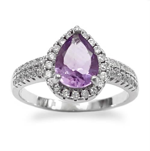 טבעת כסף משובצת אמטיסט סגול וזרקונים RG5586 | תכשיטי כסף 925 | טבעות כסף