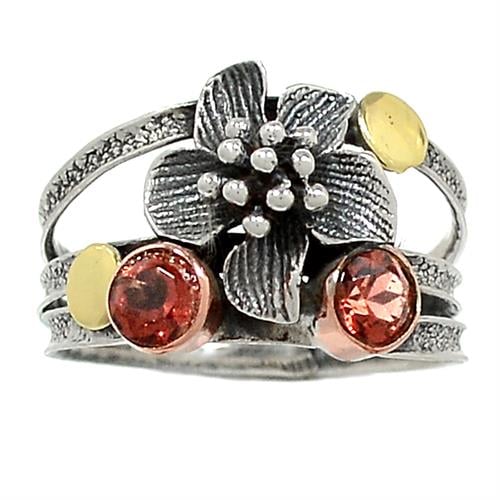 טבעת כסף מעוצבת משובצת אבני גארנט  RG5892 | תכשיטי כסף 925 | טבעות כסף