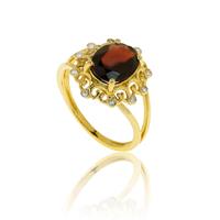 טבעת זהב 14 קראט בעיצוב ויקטוריאני משובץ אבן גרנט טבעית ויהלומים 0.08 קראט