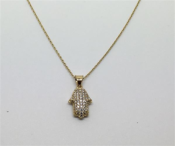 שרשרת. ותליון חמסה זהב 14K משובץ זירקונים