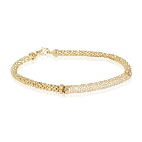 צמיד זהב דגם פופקורן וזרקונים