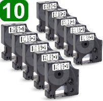 מארז סרט סימון 10 יחידות שחור על רקע לבן Dymo S0720530 D1 45013 Tape 12mmx7m