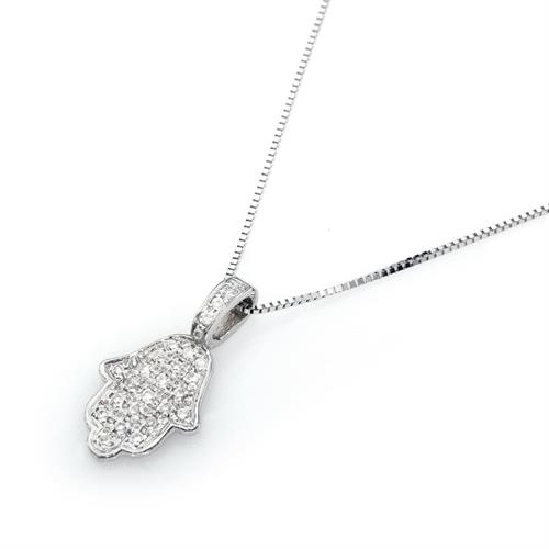 שרשרת חמסה זהב משובצת יהלומים 0.16 קראט עשויה בזהב 14 קאראט