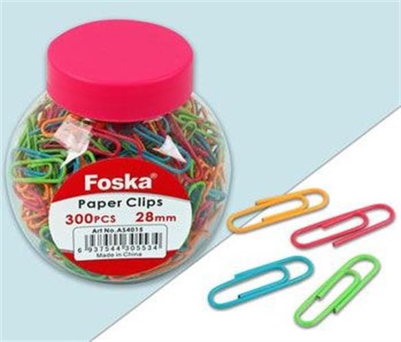 אטבי נייר צבעוניים 28 מ"מ 300 יח FOSKA