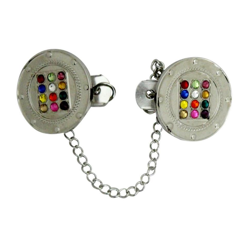 קליפס לטלית ניקל דגם אבני חושן עם שרשרת 16 ס"מ