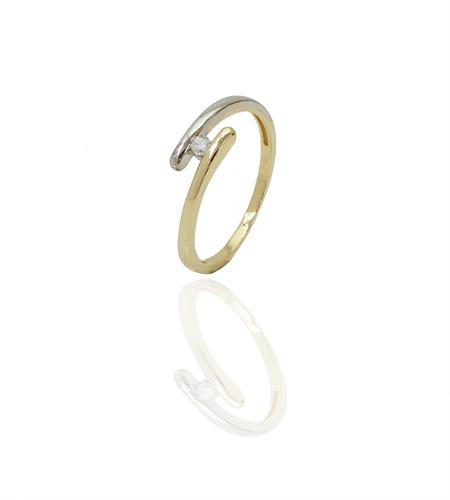 טבעת זהב צהוב ולבן עם זרקון 14 קאראט