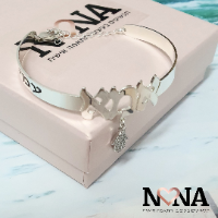 צמיד קשיח פתוח "אמא" עם חריטות + חמסה משובצת דגם LA418