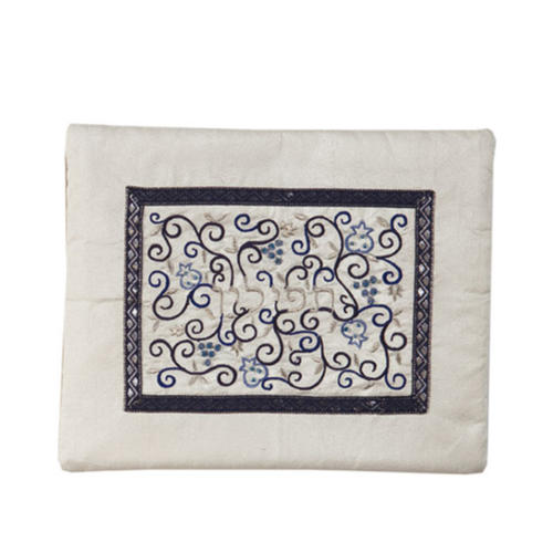 כיסוי תפילין אמצע רקום - לבן כחול