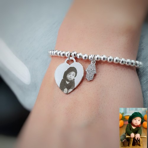 צמיד כדורים 4mm + לב עם תמונה דגם LA437