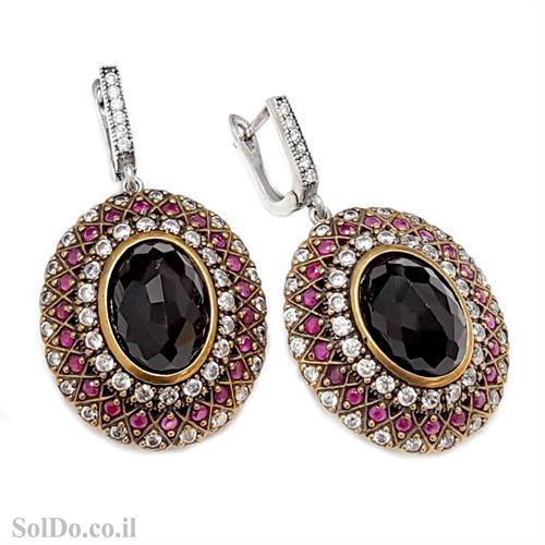 עגילים מכסף סגנון ויקטוריאני משובצים אבני זרקון צבעוניות וציפוי נחושת  A8838 | תכשיטי כסף 925