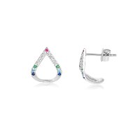 עגילי זהב לבן צמודים עם זרקונים