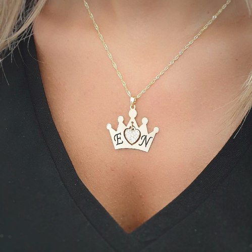 שרשרת כתר עם אותיות ולב משובץ דגם LA294