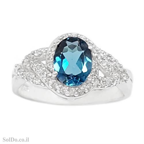 טבעת מכסף משובצת אבן טופז כחולה  וזרקונים RG8793 | תכשיטי כסף 925 | טבעות כסף