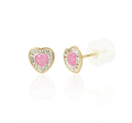 עגילי לב עם זרקון ורוד