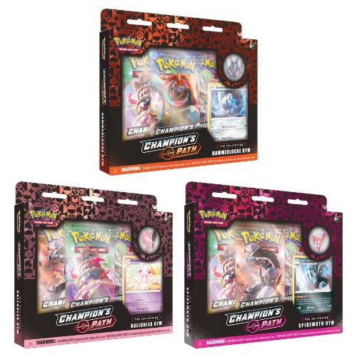 קלפי פוקימון צ'מפיון פאט פין קולקשיין Pokemon TCG Champion’s Path Pin Collection 2 Gym Box