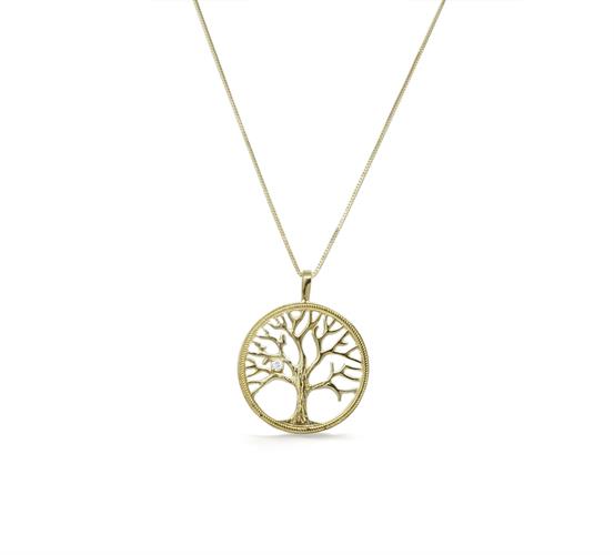 תליון לגבר בסגנון עץ החיים תליון עץ החיים לגבר בשילוב יהלום 4 נק' בזהב