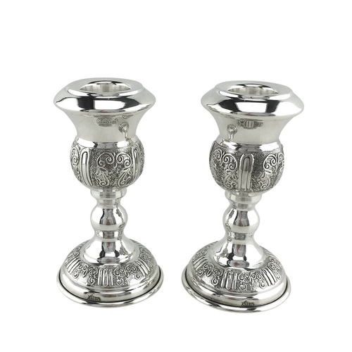 פמוטים מכסף טהור 925 דגם וינאי נר 5 לוגאנו