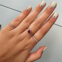 טבעת זהב 14 קרט משובצת אבן חן גרנט טבעית ו0.16 קראט יהלומים