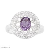 טבעת מכסף משובצת אבן אמטיסט ואבני זרקון RG6305 | תכשיטי כסף 925 | טבעות כסף