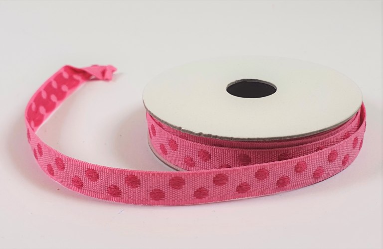 סרט כותנה ורוד נקודות - 2 מ'